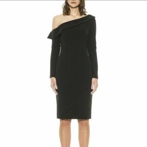 ALEXIA ADMOR Shoulder Draped Tuxedo Sheath Dress